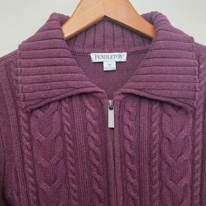 Pendleton Cable Knit Zip Up Sweater Jacket Burgundy Size Medium Cotton Blend